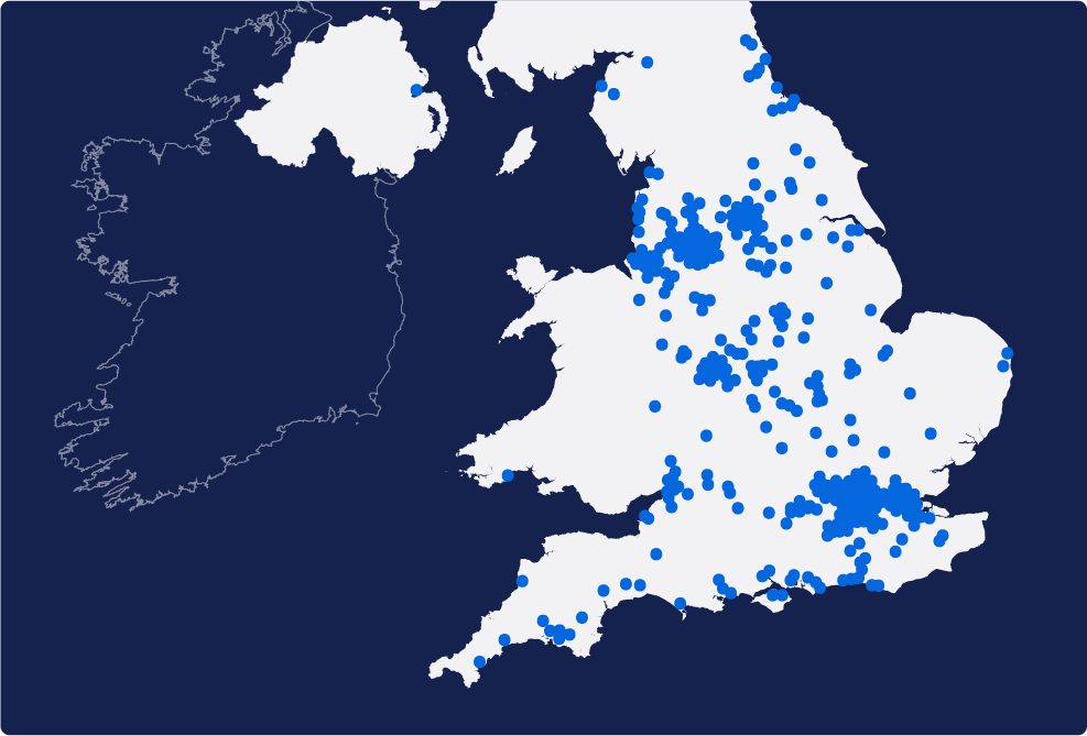 Map of schools that took the Year 7 Sparx baseline assessment